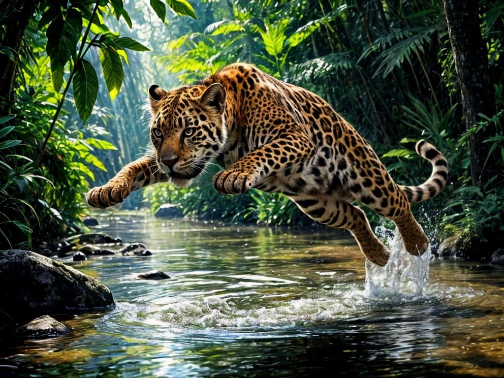 A Jaguar Springing into Action