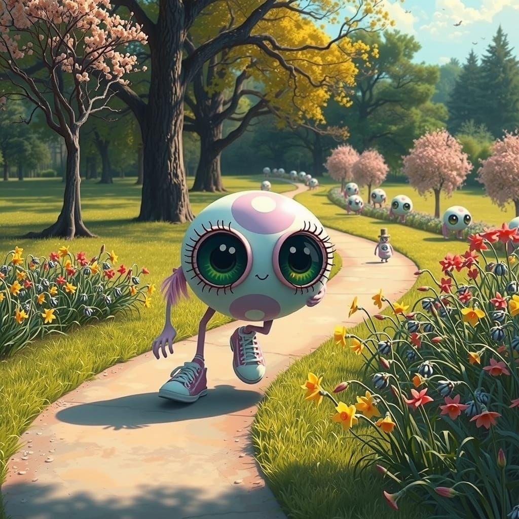 Whimsical Eyeball Friends Stroll Through a Vibrant Daffodil ...