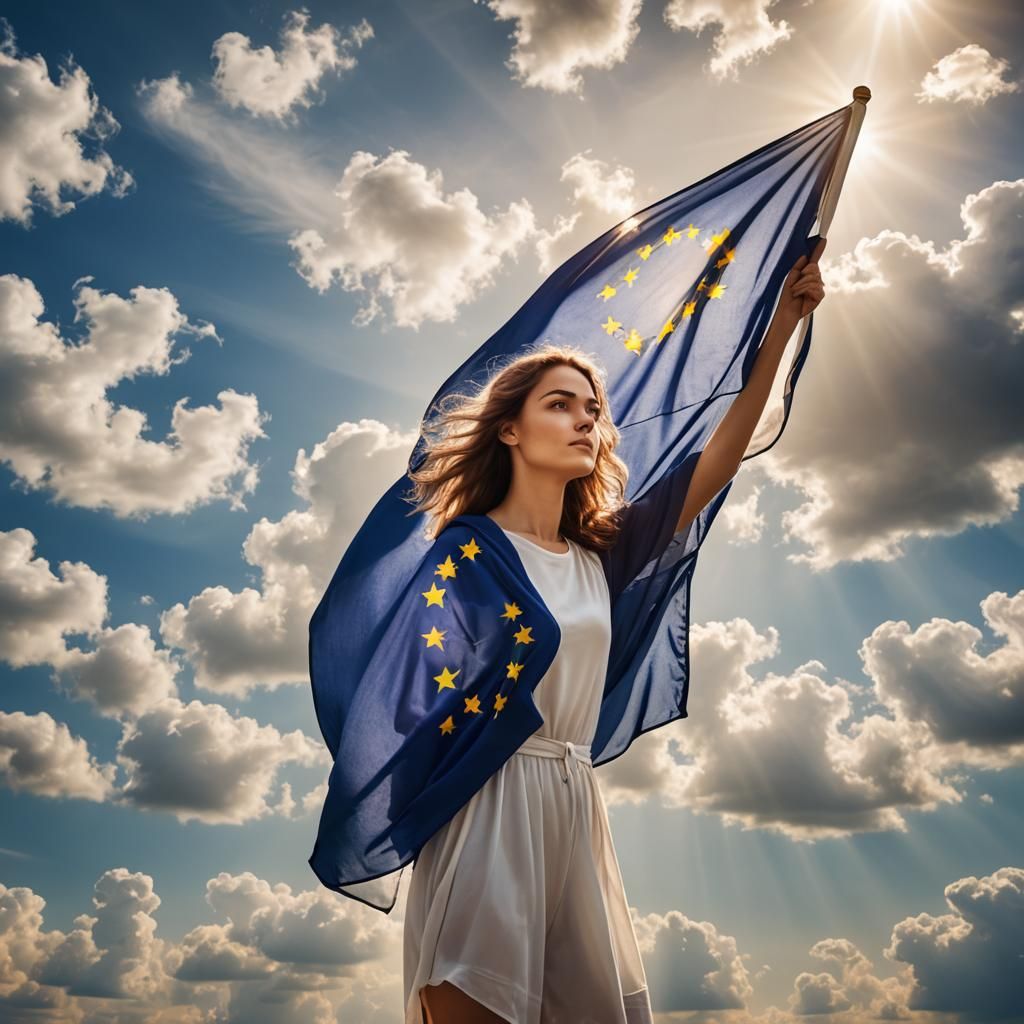 Girl with EU Flag in Divine Sunshine