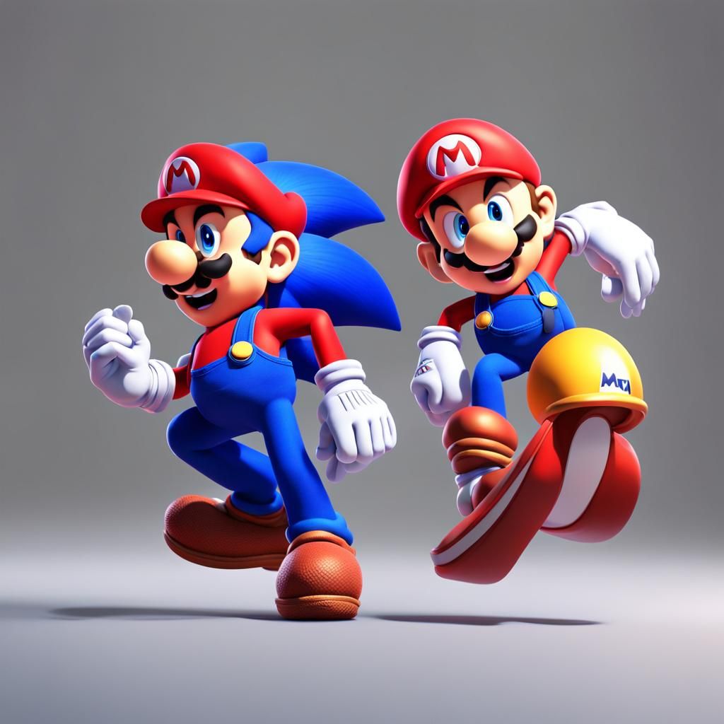 Mario and Sonic: 3D Digital Art in Pixar Style