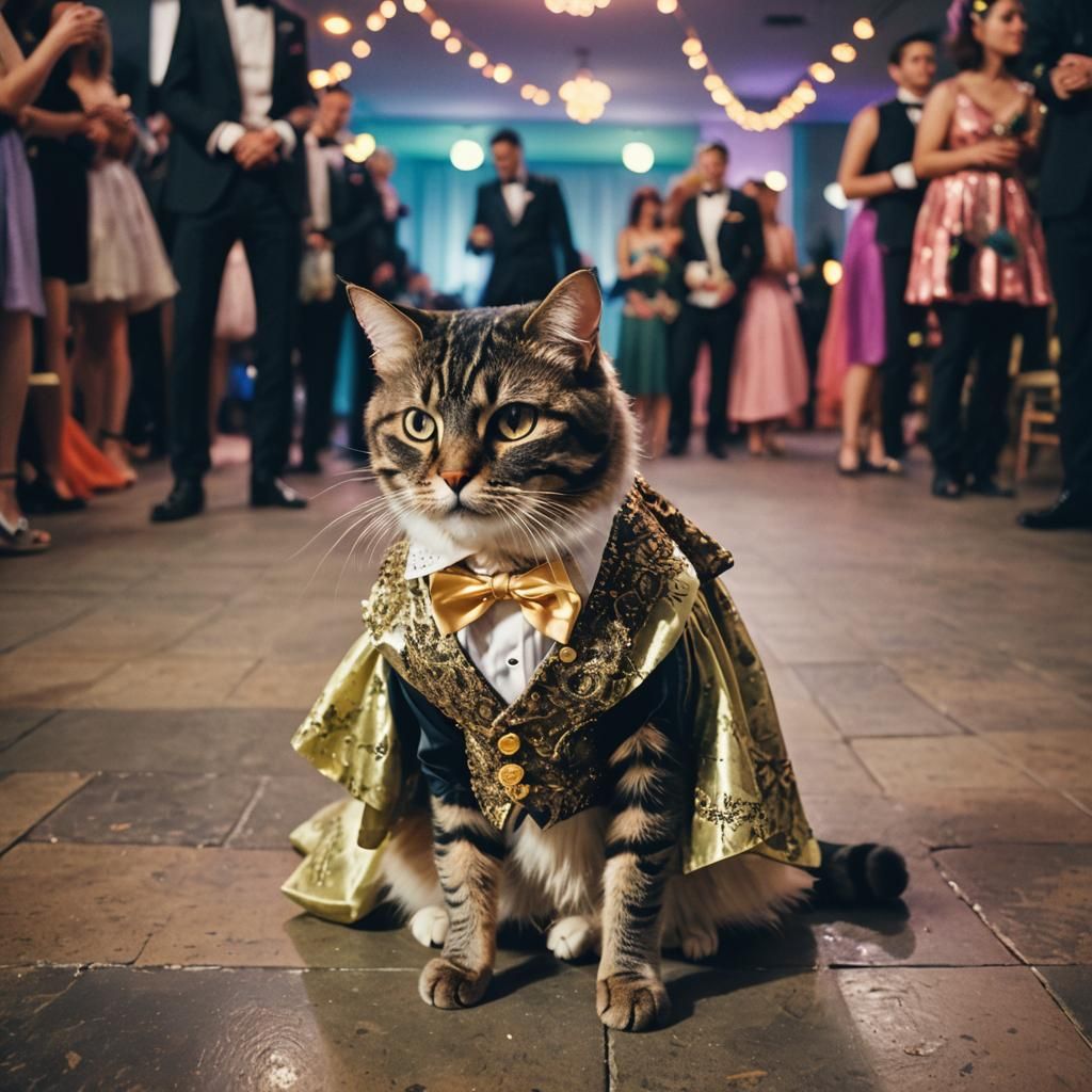 Cat at Prom: Cinematic Film Still