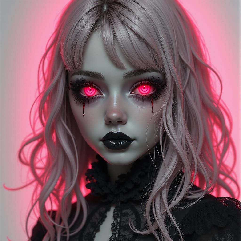 Victorian Vampire Girl in Synthwave Horror Style