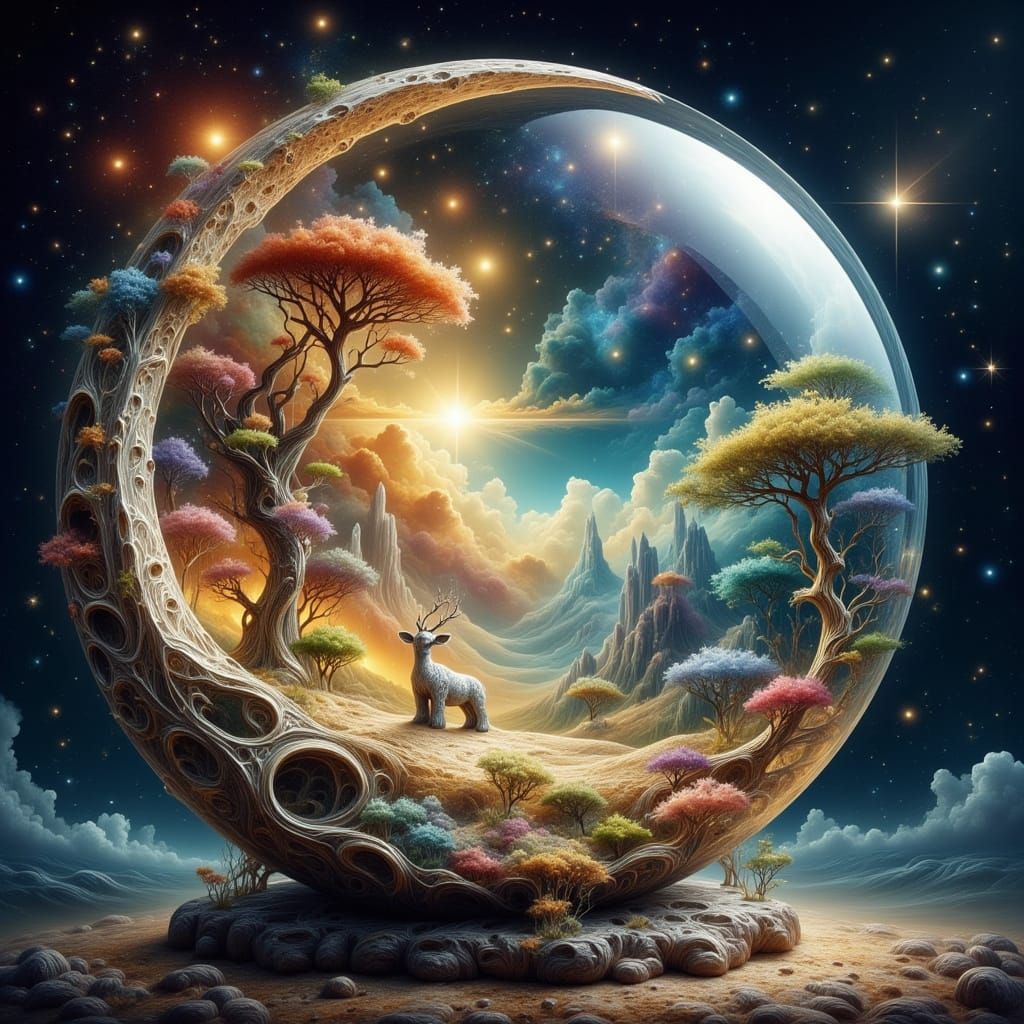 Celestial Landscape in Crystal Ball on Moon