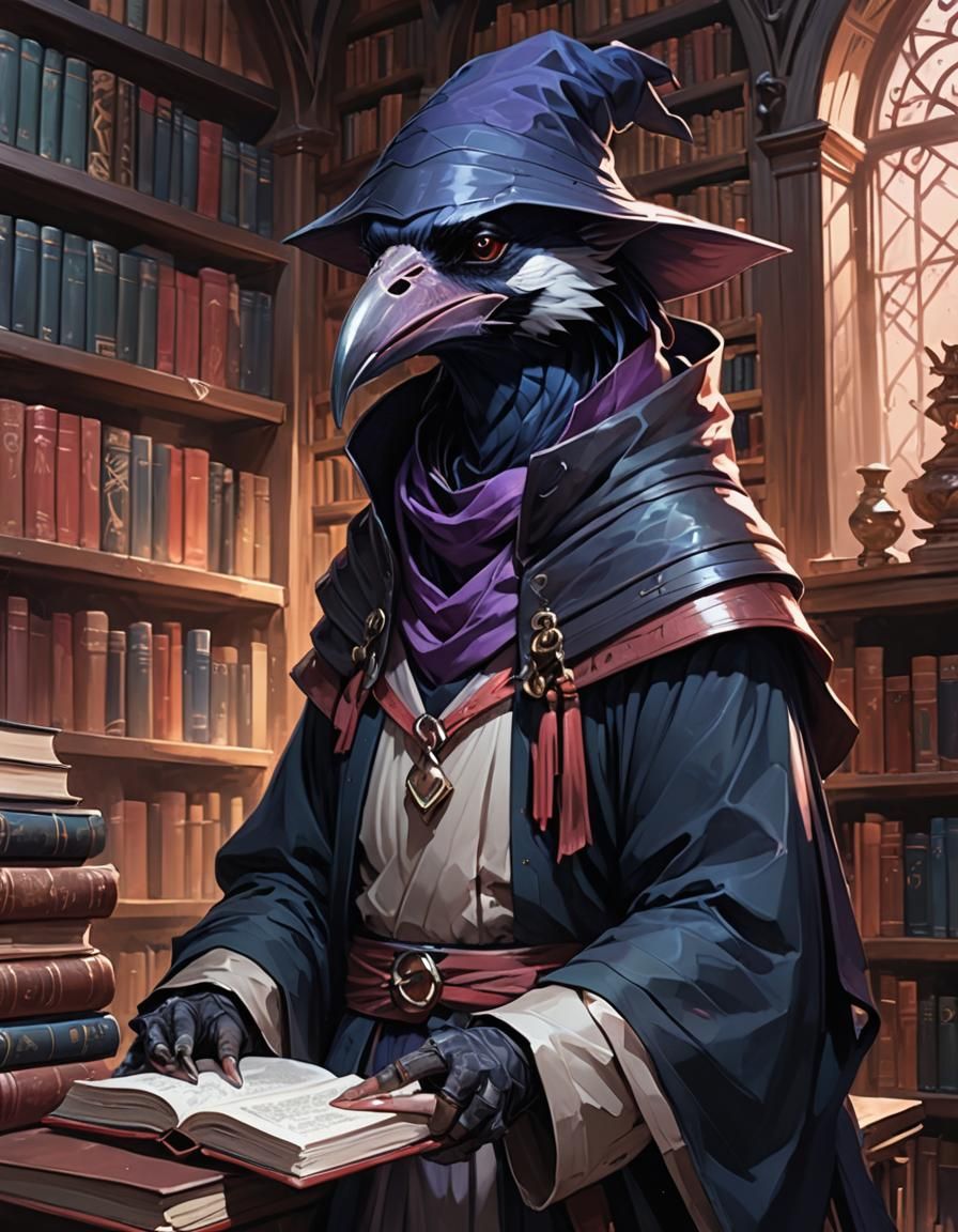 Kenku Librarian Portrait in Japanese Pop Surrealism Style