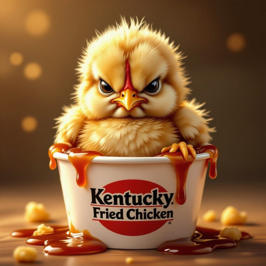 Grumpy Chicken in a Bucket, Digital Art