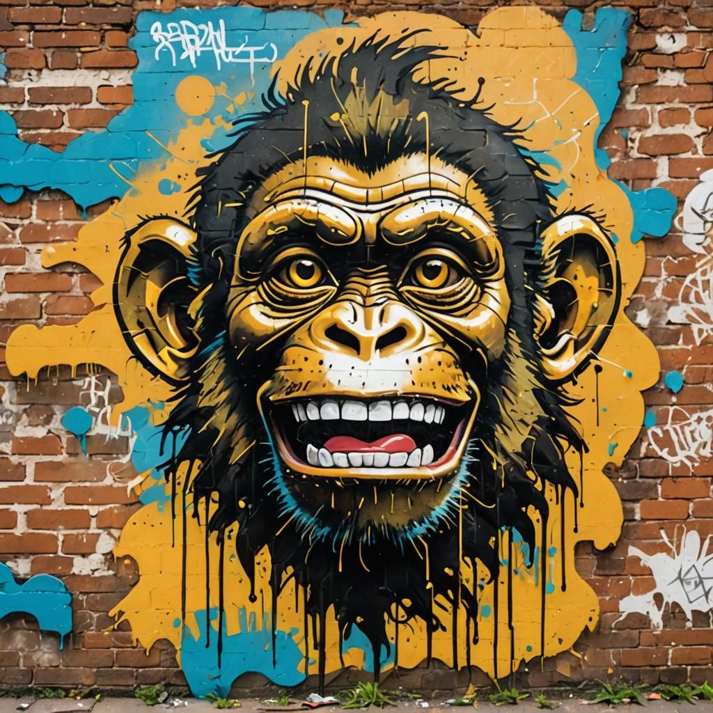 Laughing Monkey Street Art in Basquiat Style