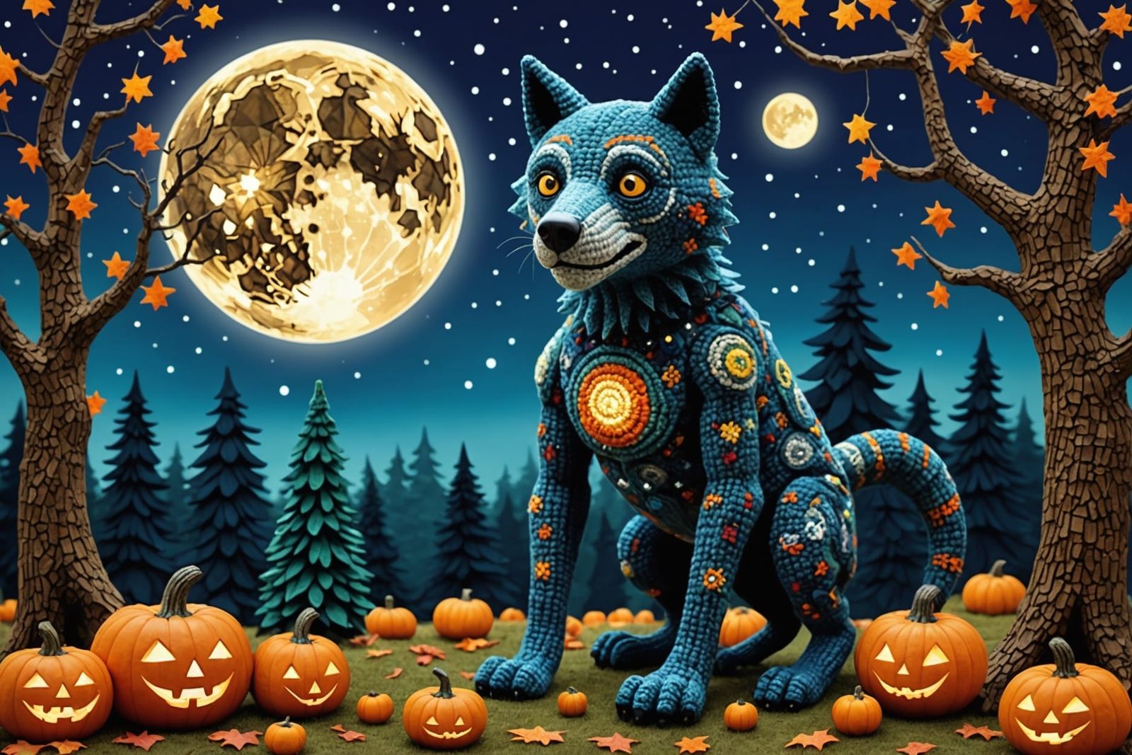 Cubist Crochet Werewolf Halloween Night