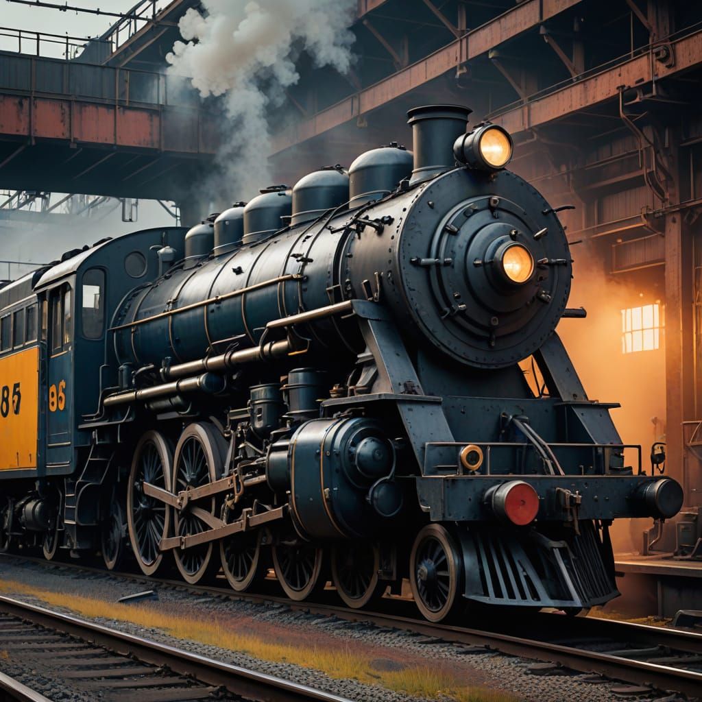 Retro-Futuristic Engine Roars to Life in Foggy Train Yard