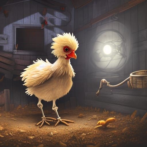 Adorable Skeleton Chicken Plays in Sunny Barnyard