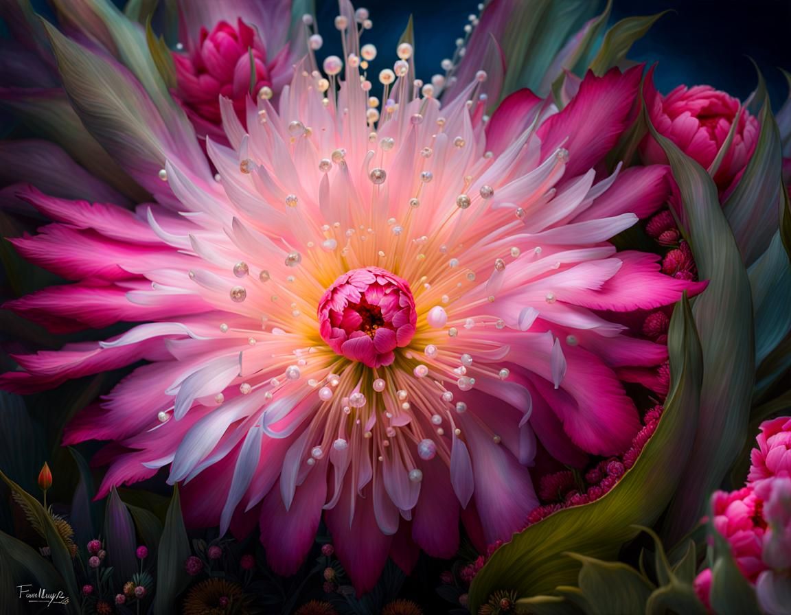 Vibrant Night Flowers in Whimsical Horror Style