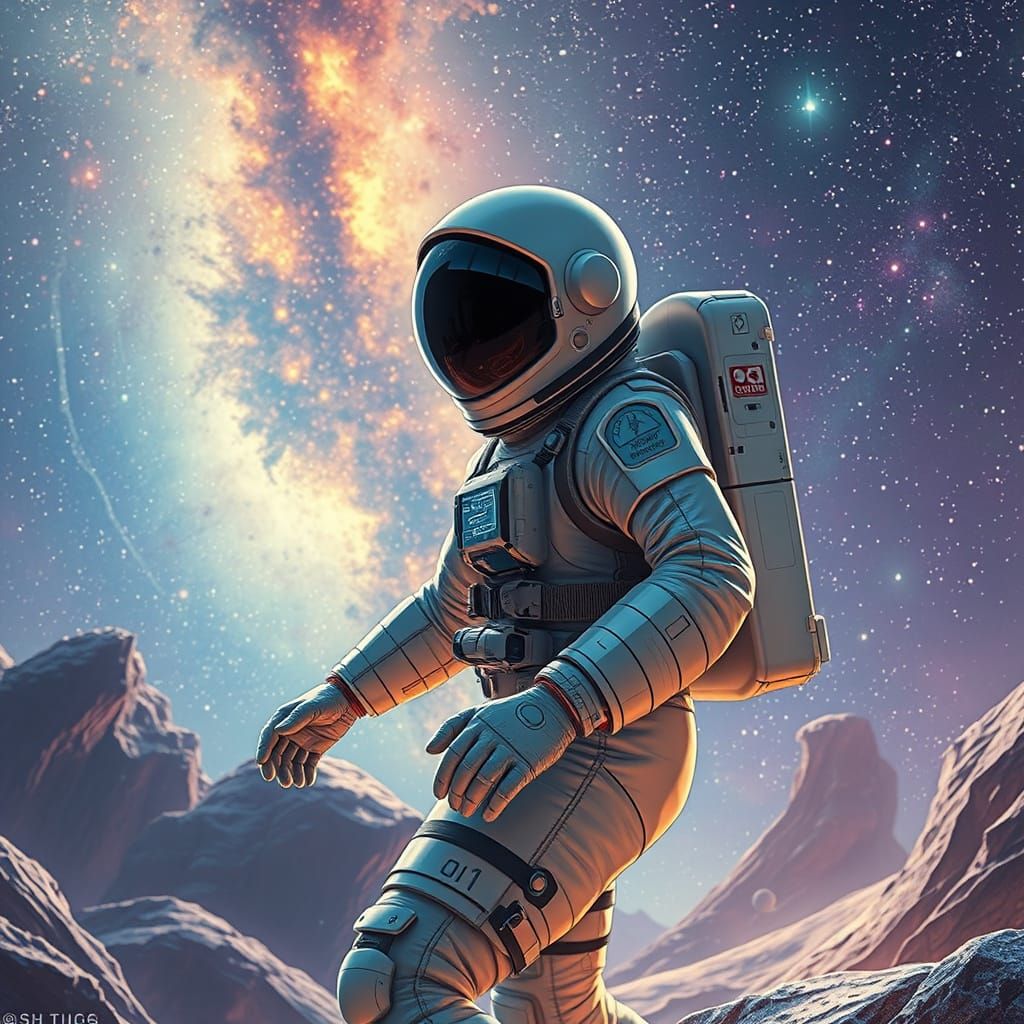 Astronaut Exploring a Futuristic Celestial Environment