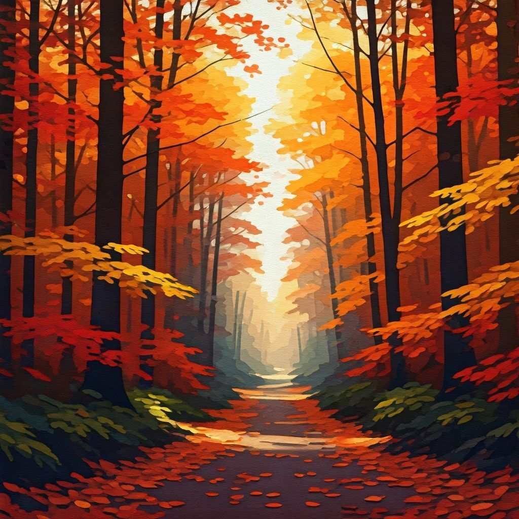 Autumn Forest in Gouache Style with Warm Colors