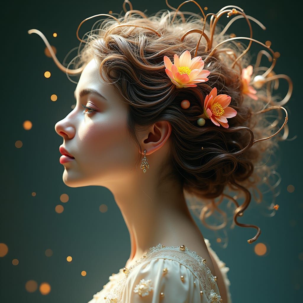 Ethereal Hairstyle Portrait in Art Nouveau Style