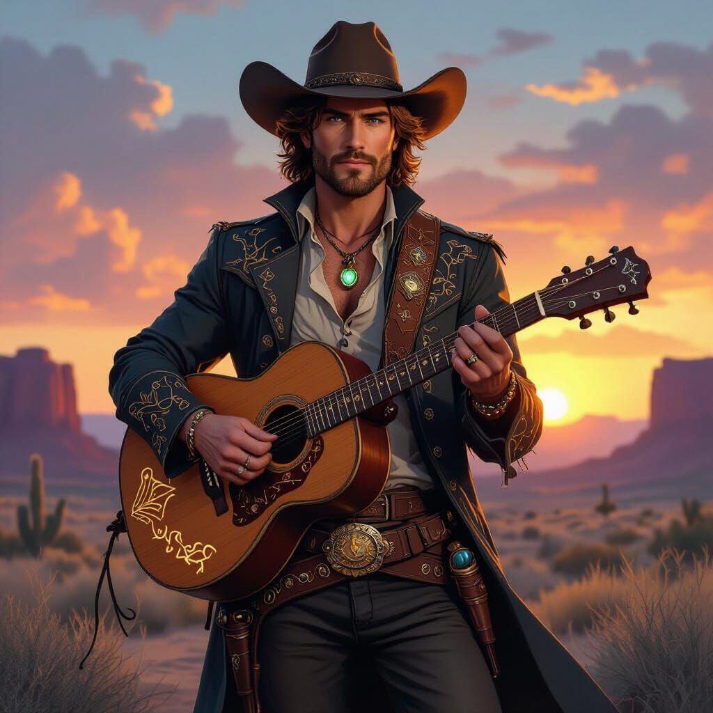 Mystical Bard-Country Singer in Cartoon Style