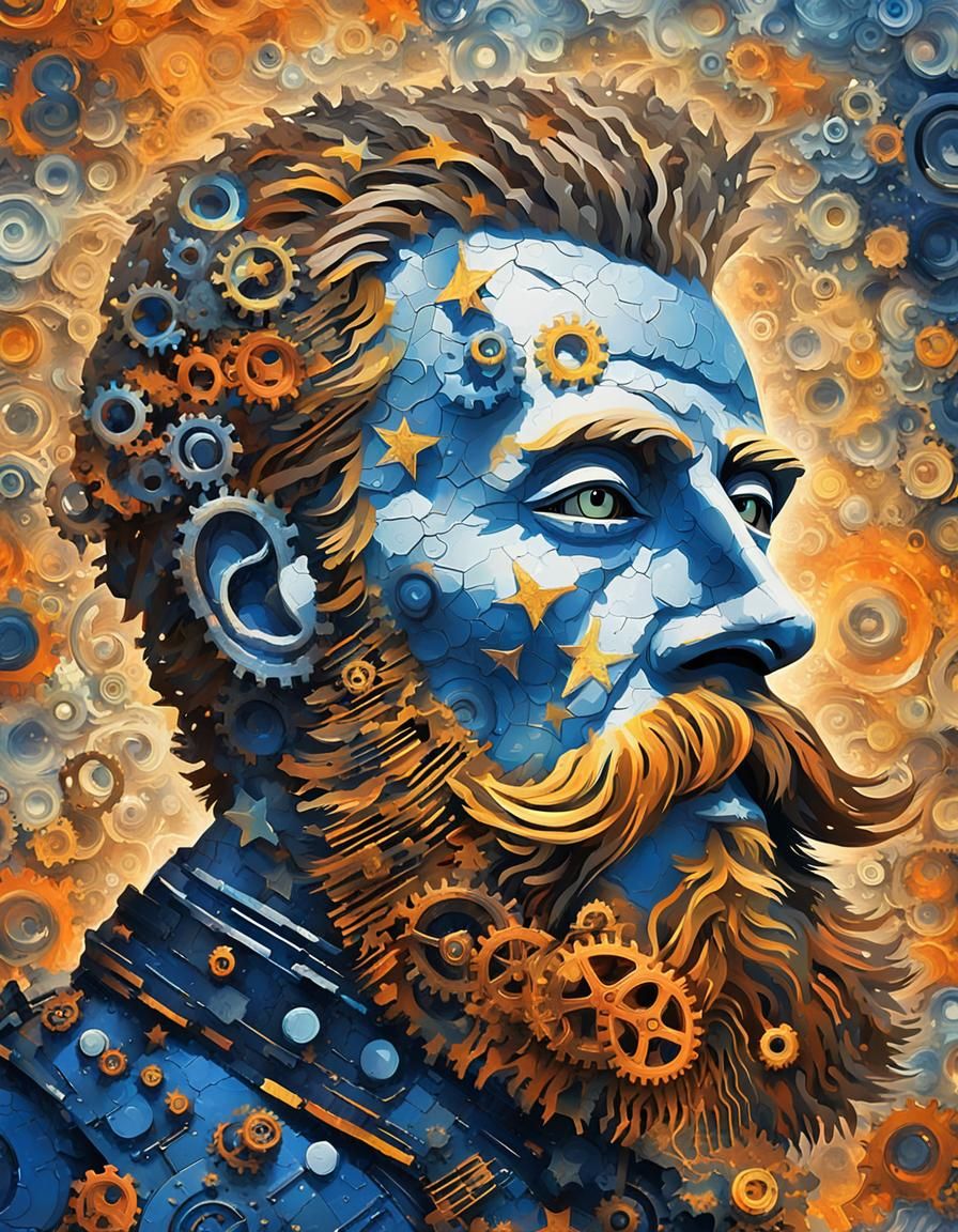 Tin Man's Cogs Beard in Post-Impressionism Style