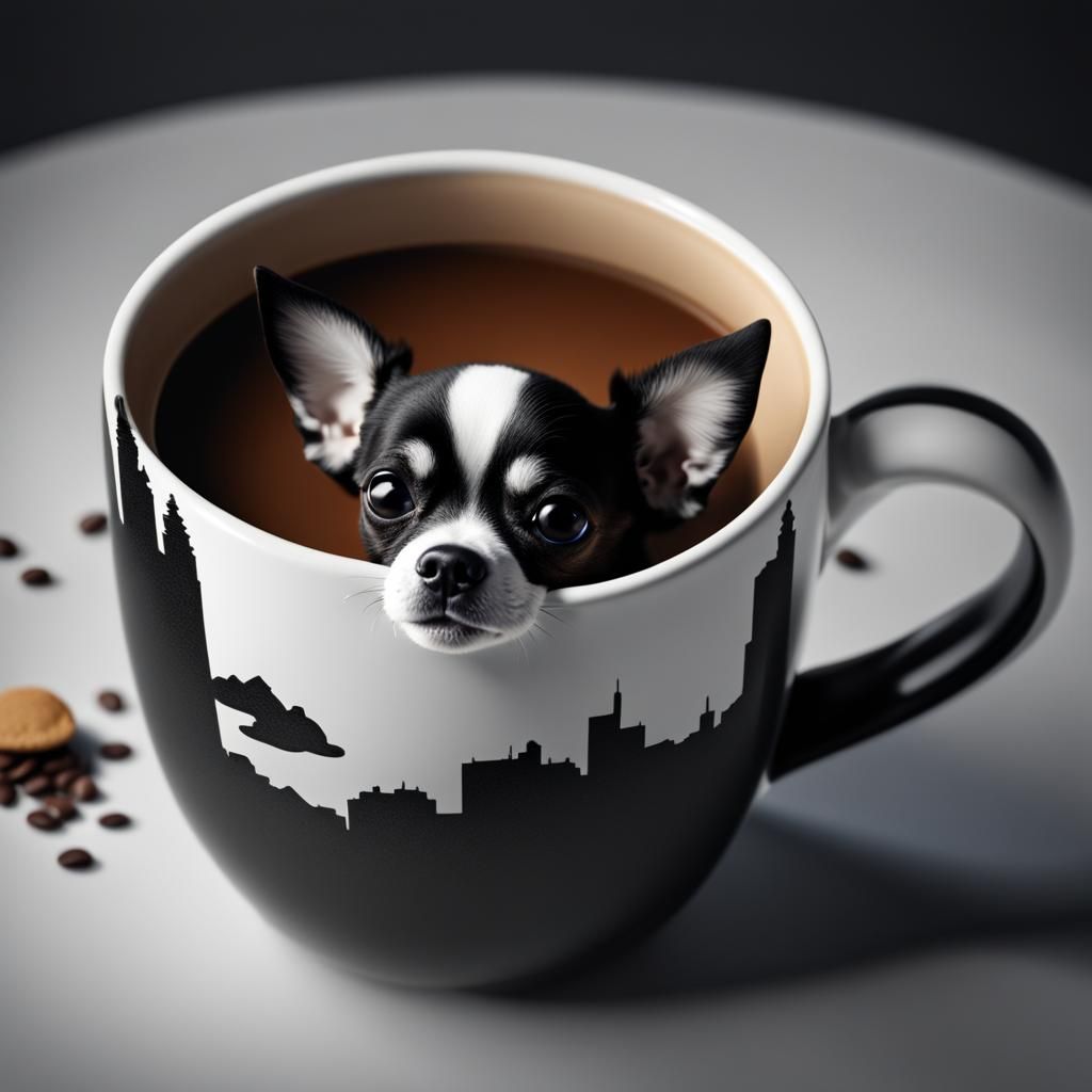 Chihuahua in Coffee Cup: Detailed Matte Painting