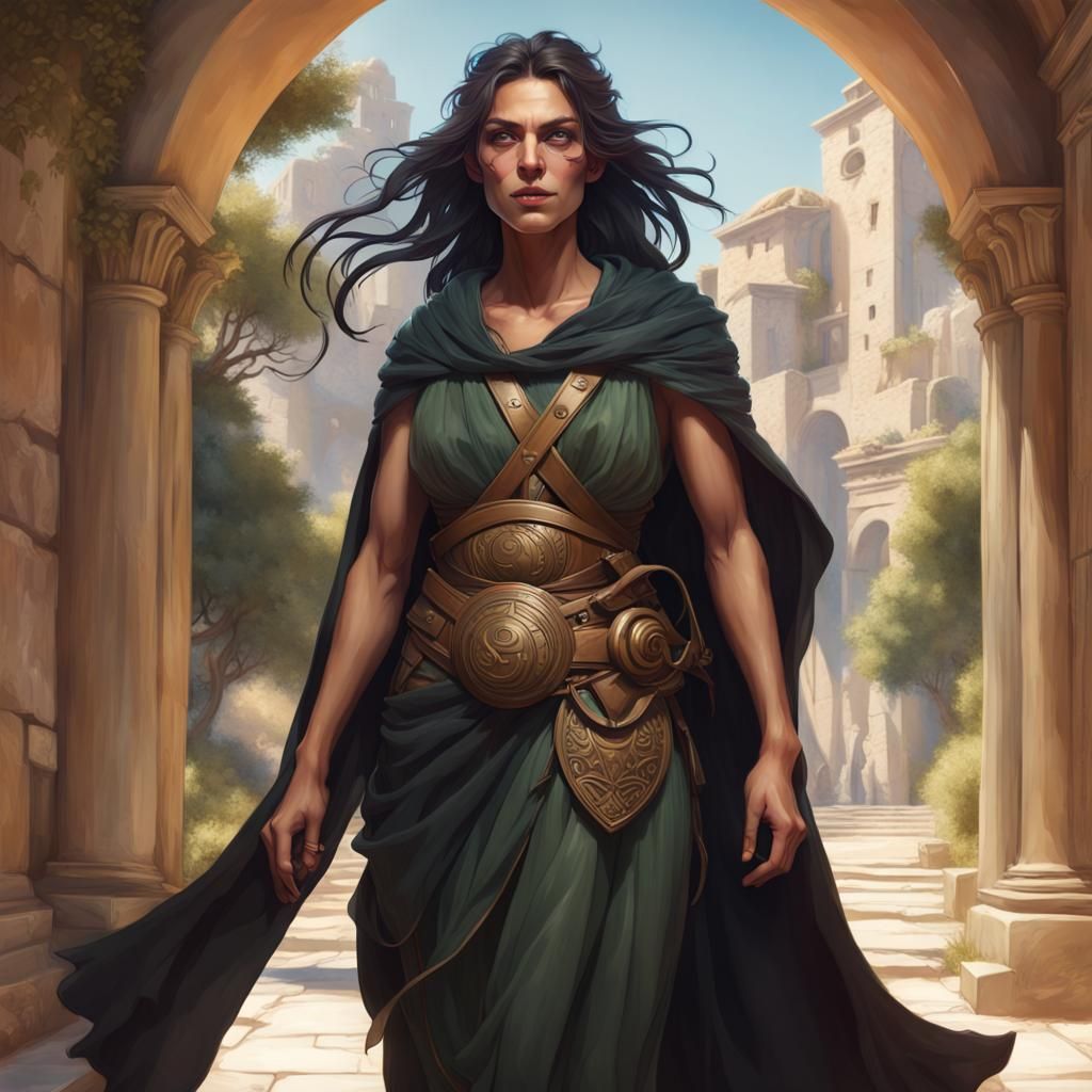 Ancient Greek Traveler Portrait in Art Nouveau Style