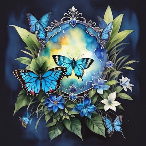 Ethereal Blue Morpho Butterfly in Watercolor Impasto