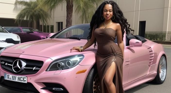Stunning Woman Exiting Pink Benz