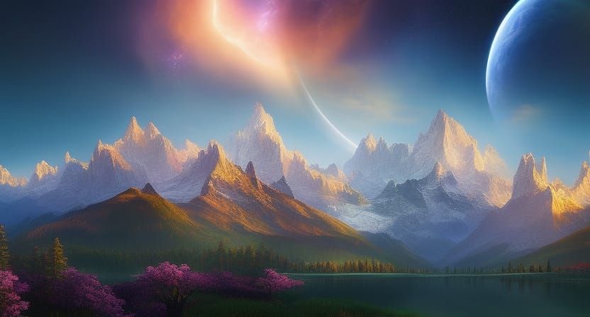 Iridescent Fantasy Landscape with Luminous Flowers