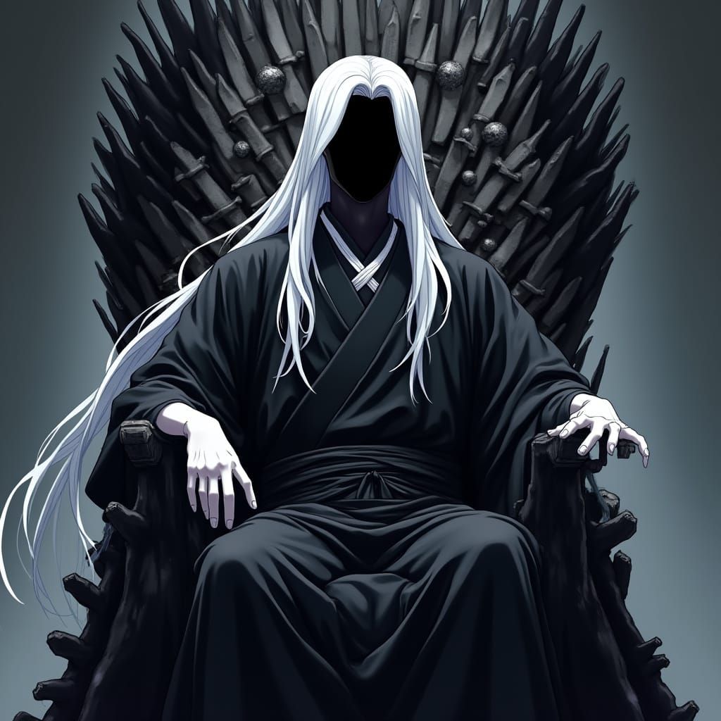 Faceless Figure on Iron Throne in Manga Style