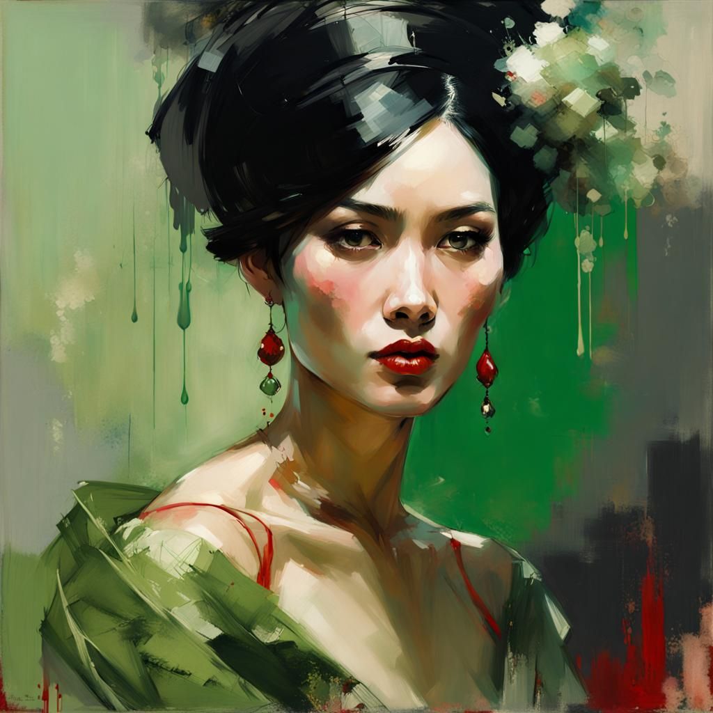 Vietnamese Woman in 19th Century Gown, Painterly Style
