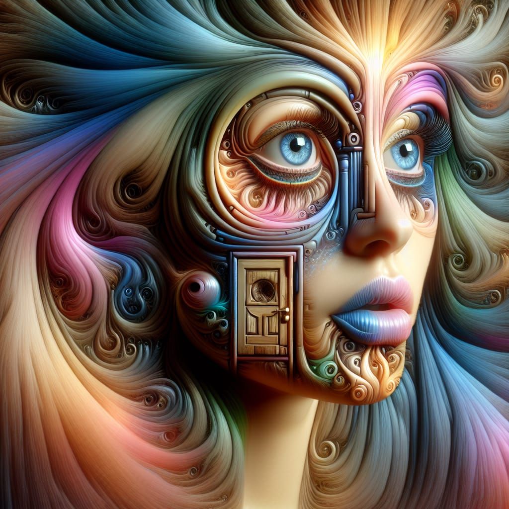 Surreal Female Portrait with Architectural Features in Digit...