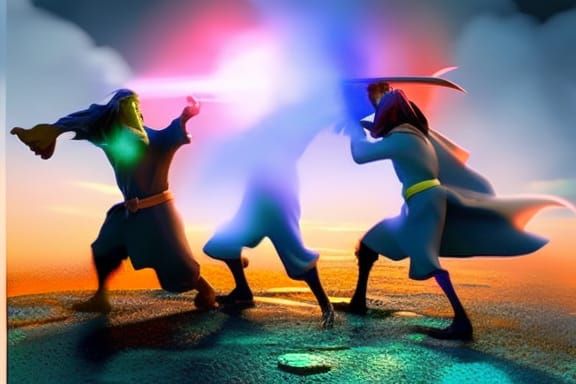 Drunk Gandalf's Elf Brawl: Pixar-Style 3D Art