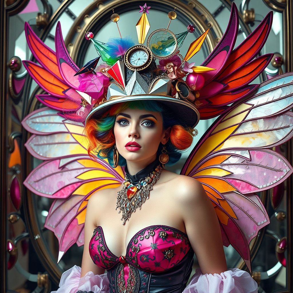 Steampunk Fairy Model in Dada-Inspired Surrealist Compositio...