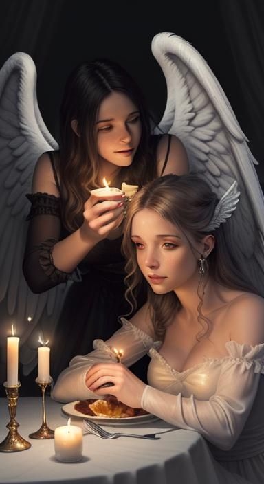 Candle light dinner for 2 angels, candle light dinner for romantic lovers, man and a woman enjoying a candle light dinne...