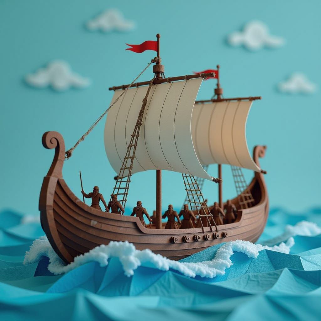 Paper Longship on Stormy Seas