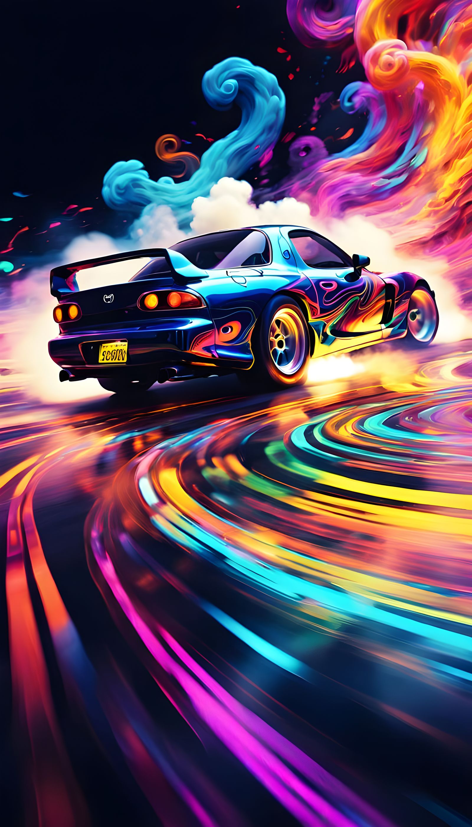 Futuristic Mazda RX-7 Drifting: Psychedelic Art