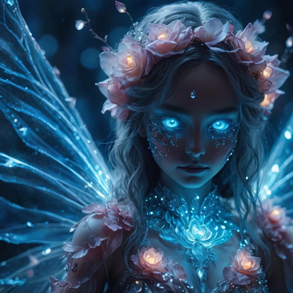 Fae Woman Portrait with Glass Gown in Pastel Colors