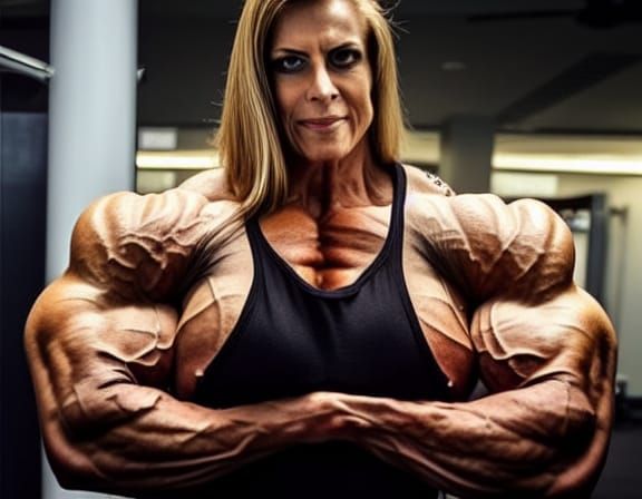 Muscular Bodybuilder Woman Flexing Ripped Arms