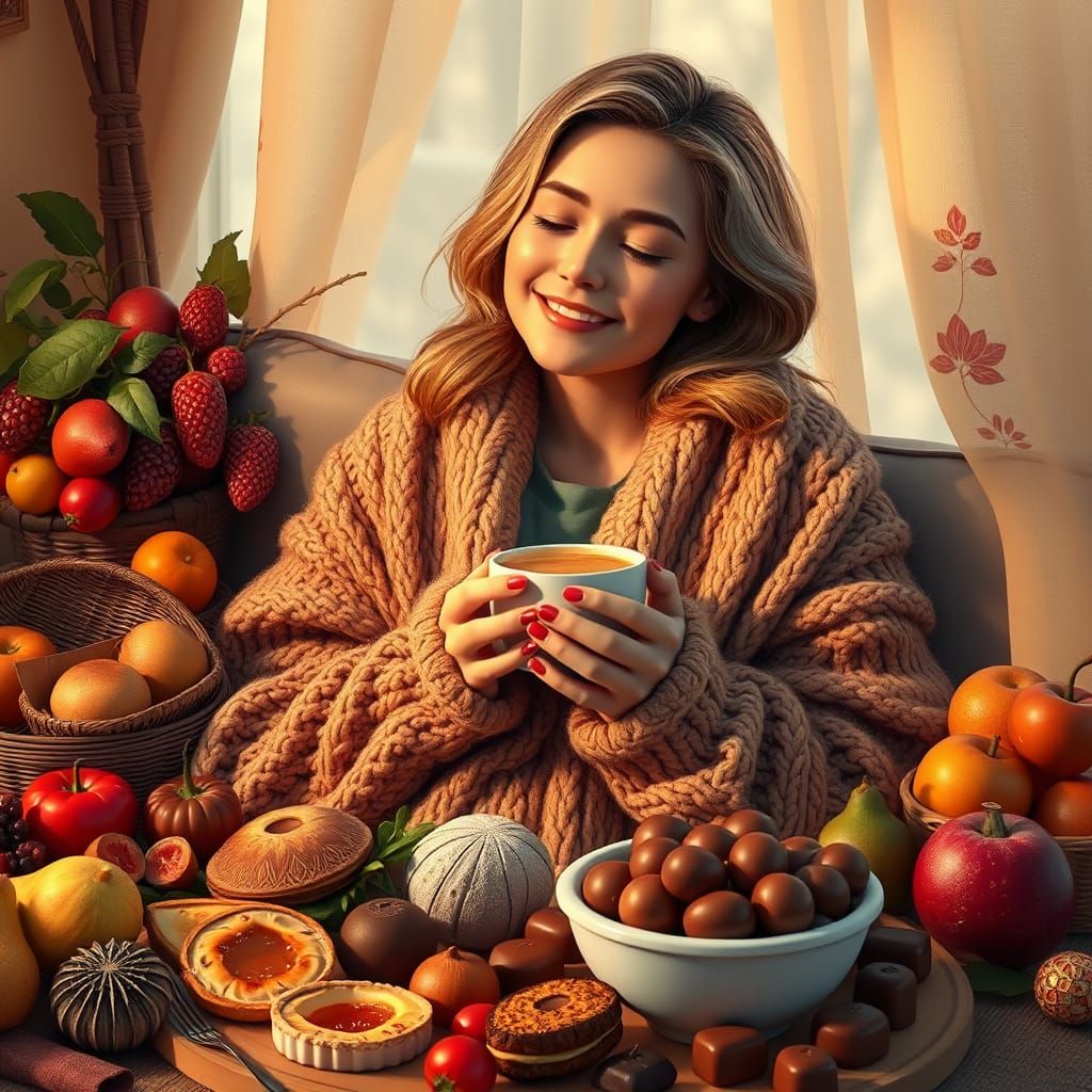 Cosy Luxury Lady in Serene Dreamscape