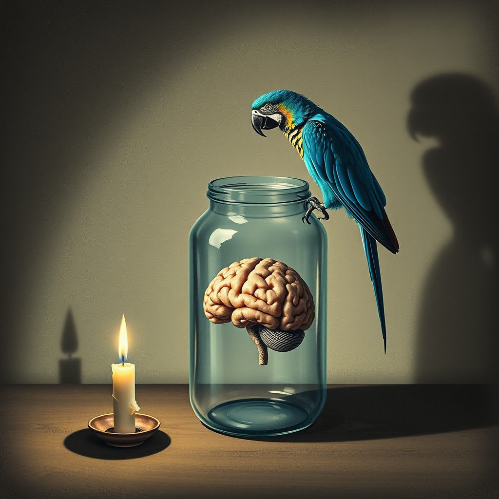 Brain and Parrot Chat in Surrealist Style