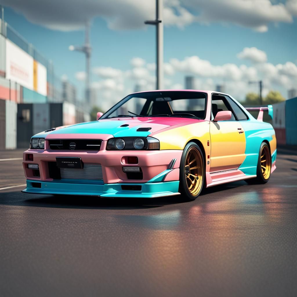 Harlequin Nissan Skyline in Pastel Colors