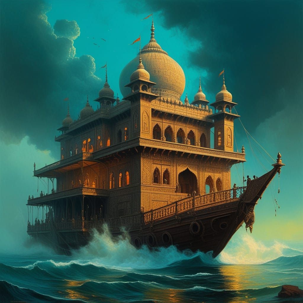 Medieval Indian Palace on a Majestic Sailing Ship