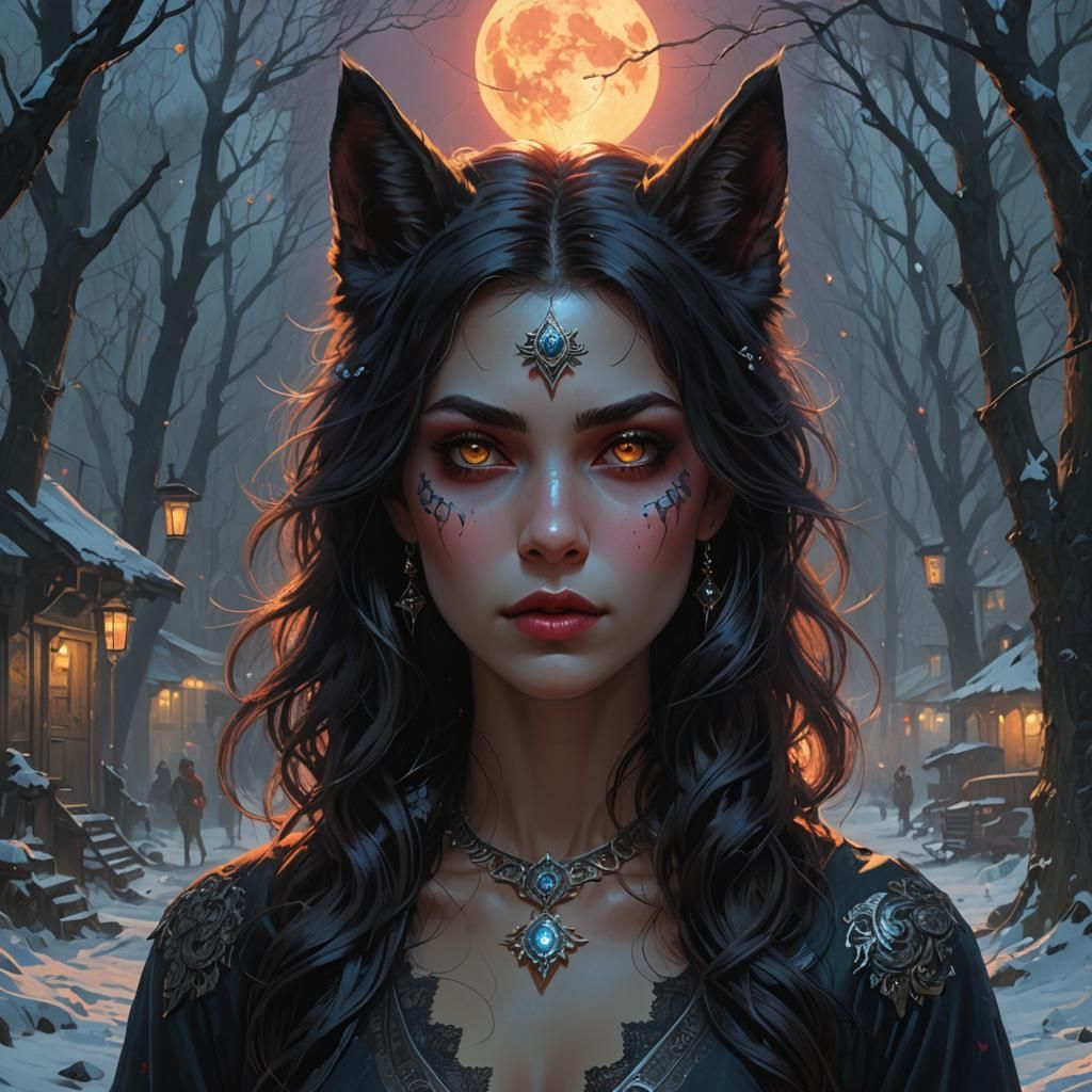 Beautiful Female Werewolf Portrait in Hyperdetail