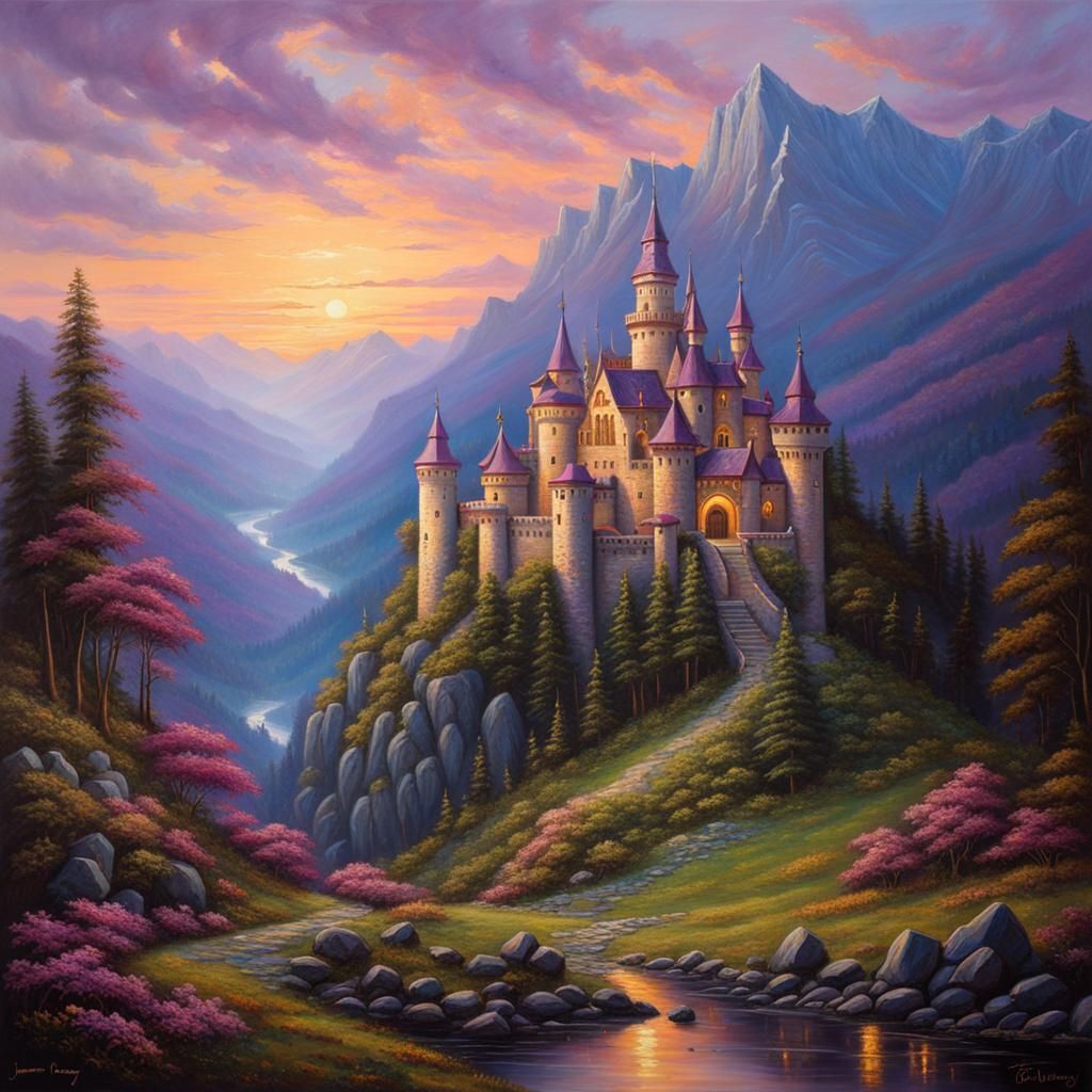 Fairytale Castle at Sunset: An Oil Painting