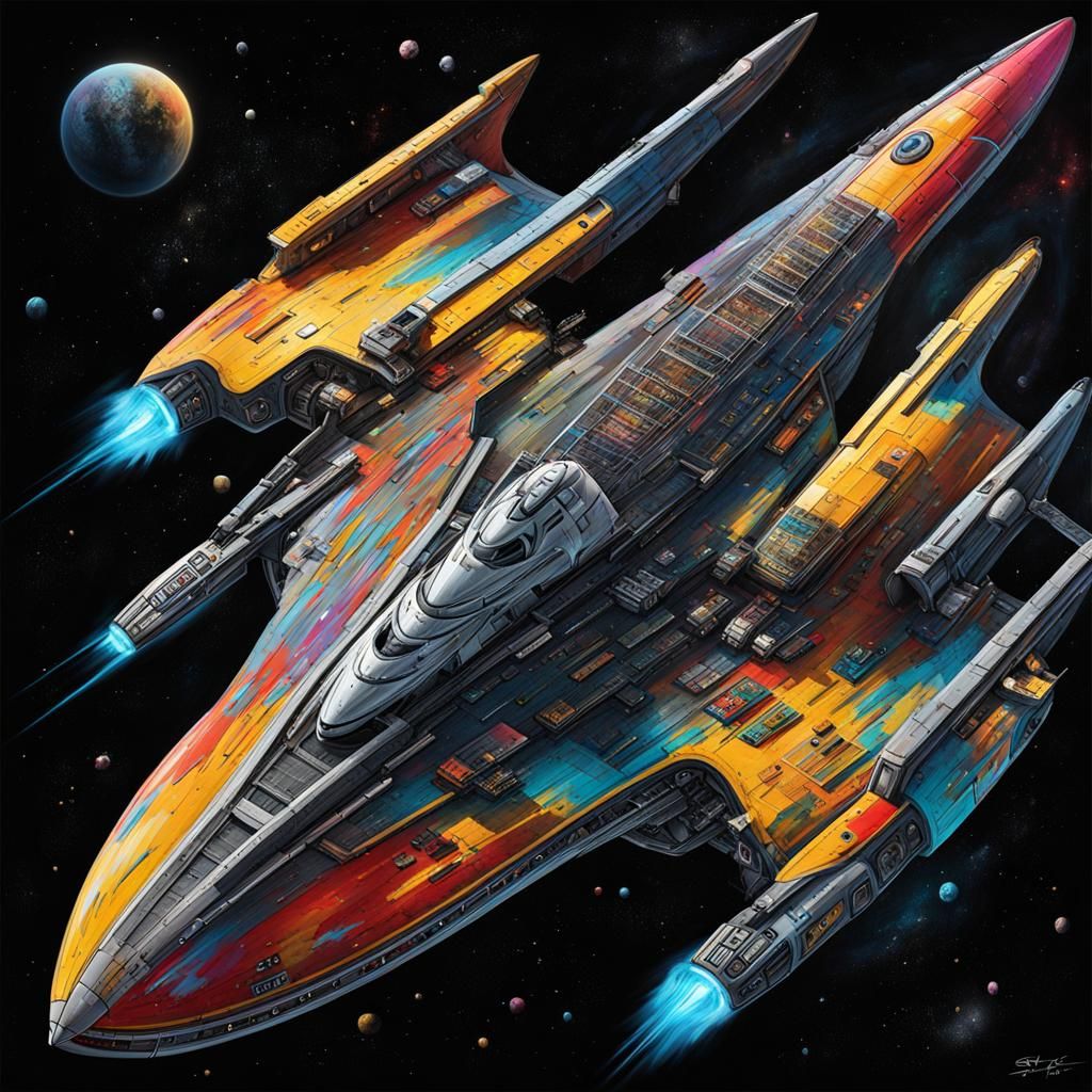 Star Trek Ship Top View in Graffiti Art Style