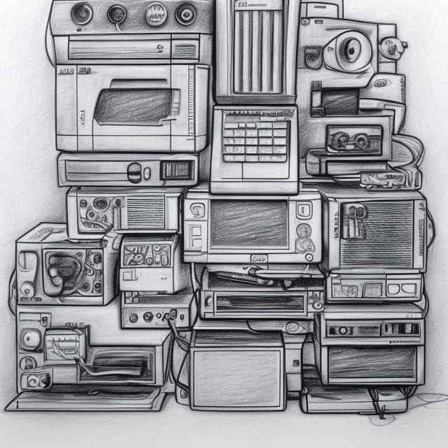 Surreal Pencil Sketch of Colorful Machines
