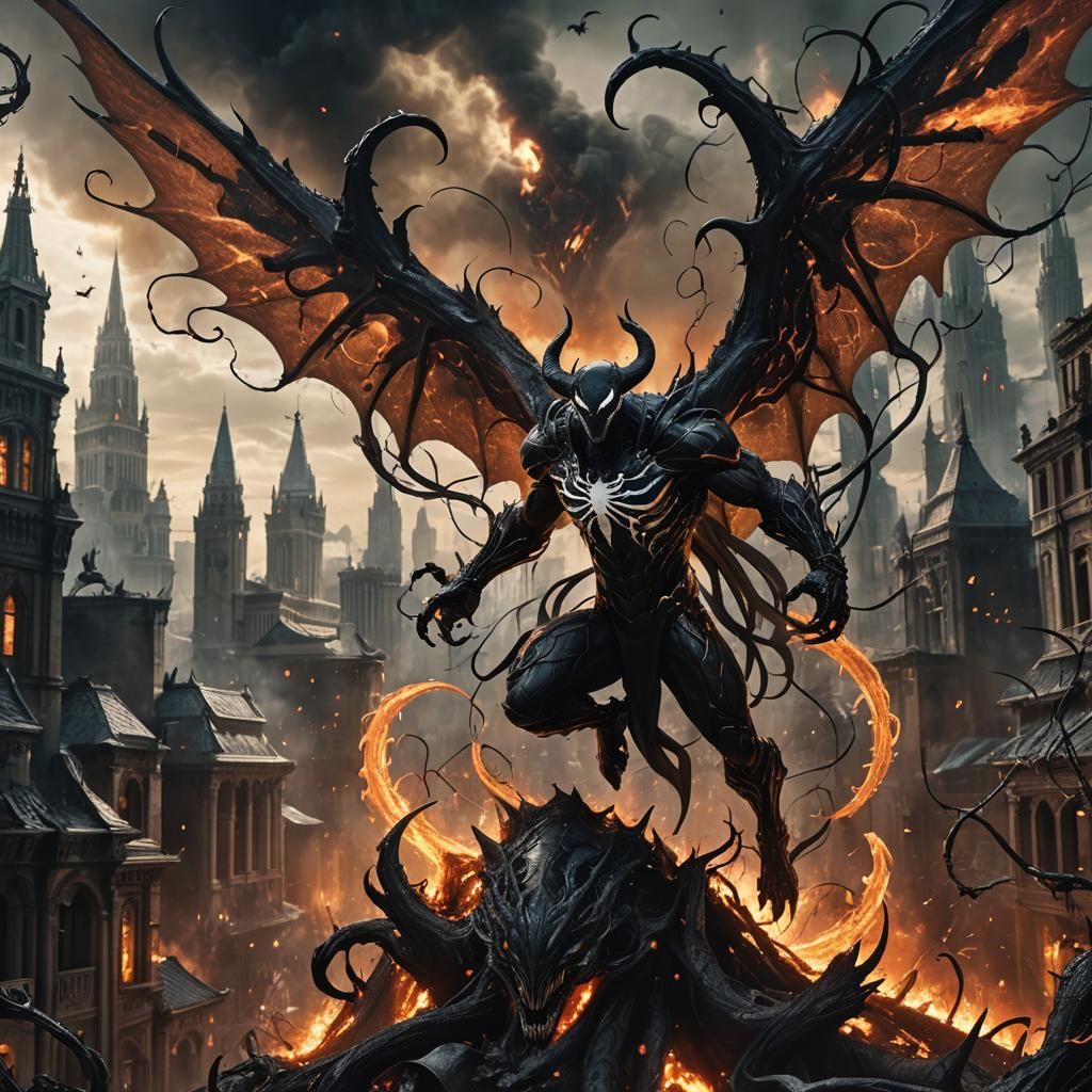 Lucifer and Venom Fusion in Burning City