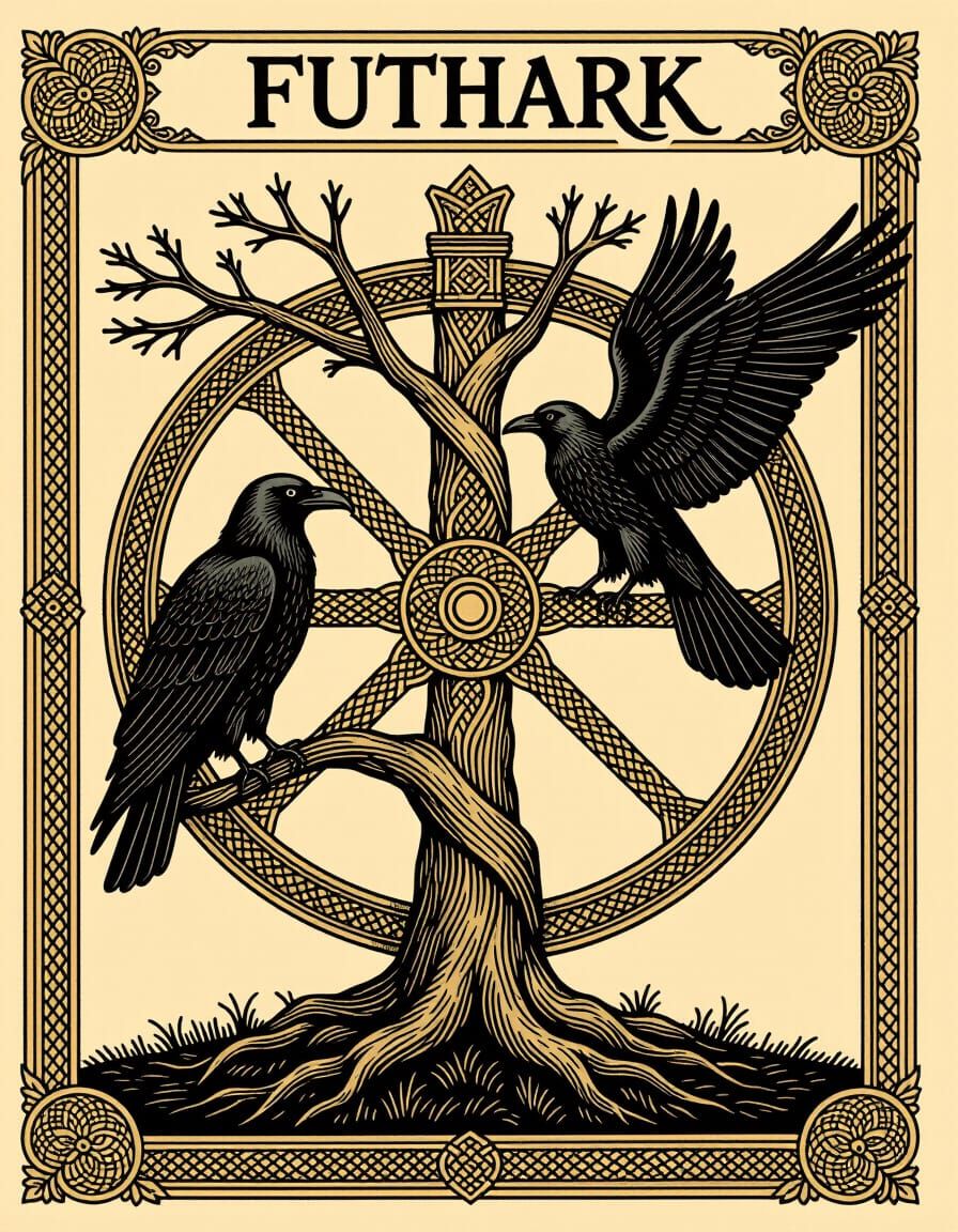 Yggdrasil and the Ravens of Futhark in Norse Horror Style