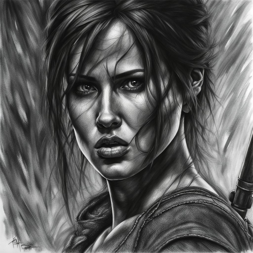 Hyperdetailed Charcoal Drawing of Tomb Raider