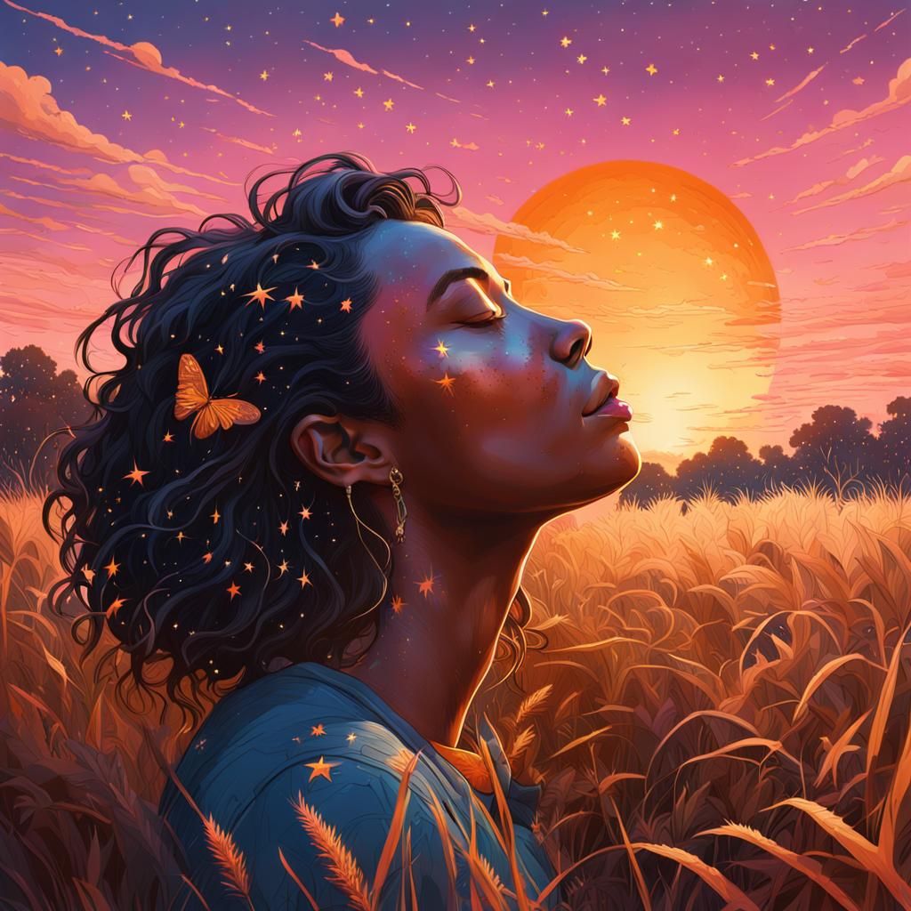 Hyperrealistic Savannah Sunset with Stars