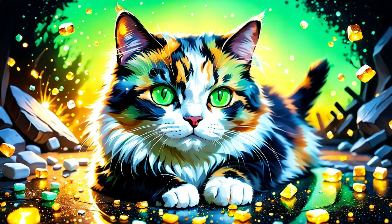 Dreamy Calico Cat with Chemical Aesthetic