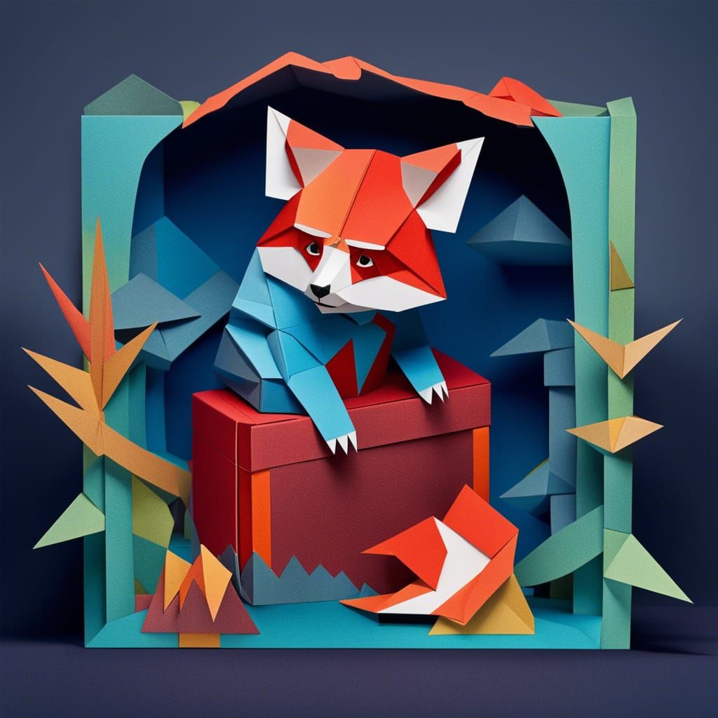 Origami Red Panda in Dungeon Setting