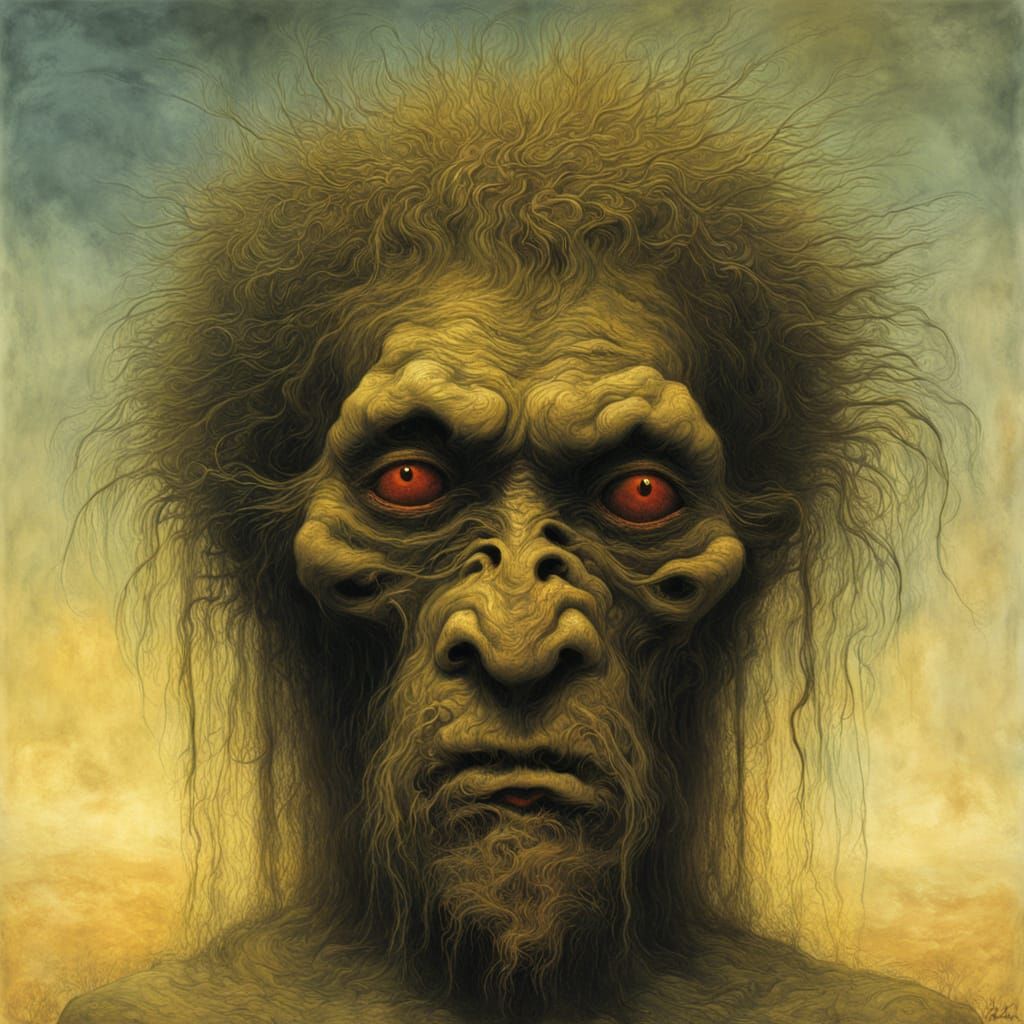 Macabre Surrealist Shrunken Head in Dark Fantasy Style