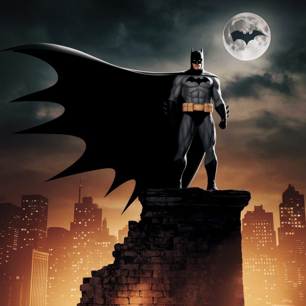 Batman on Gotham Rooftop in Dramatic Photo